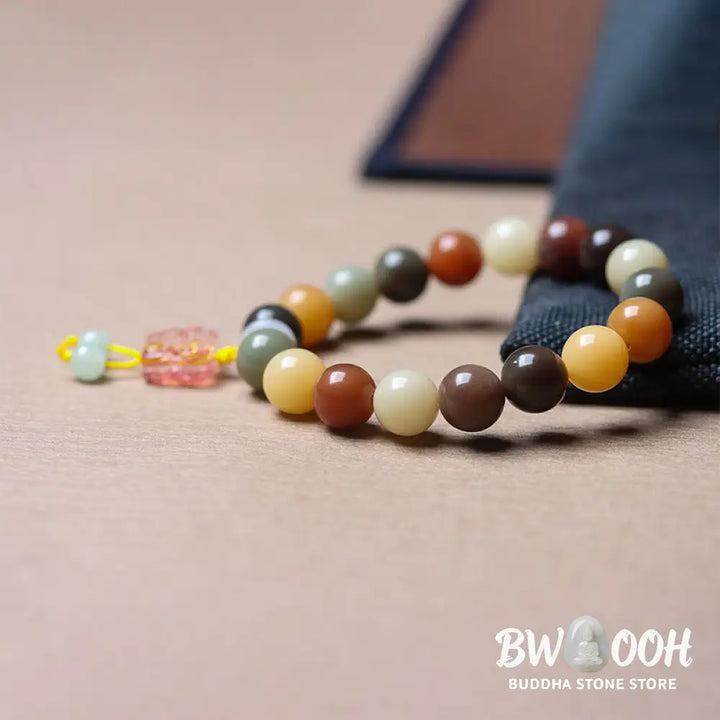 Buddha Stones Natural Multicolored Gradient Bodhi Seed Liuli Glass Charm Peace Bracelet - BWOOOH - Bracelet