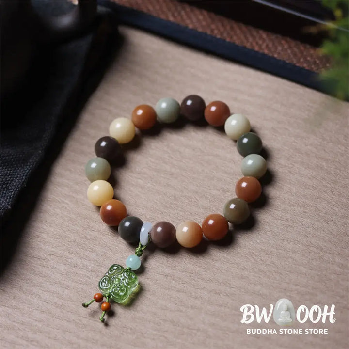 Buddha Stones Natural Multicolored Gradient Bodhi Seed Liuli Glass Charm Peace Bracelet - BWOOOH - Bracelet