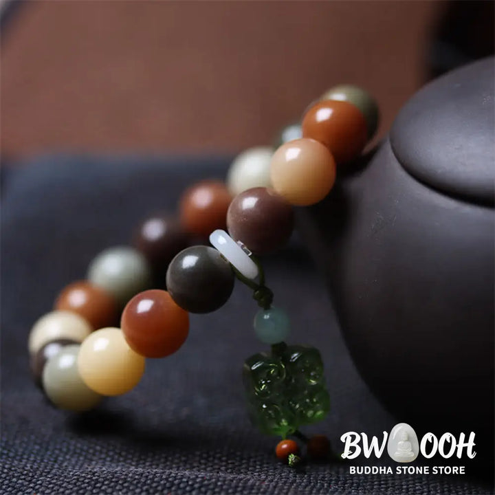 Buddha Stones Natural Multicolored Gradient Bodhi Seed Liuli Glass Charm Peace Bracelet - BWOOOH - Bracelet