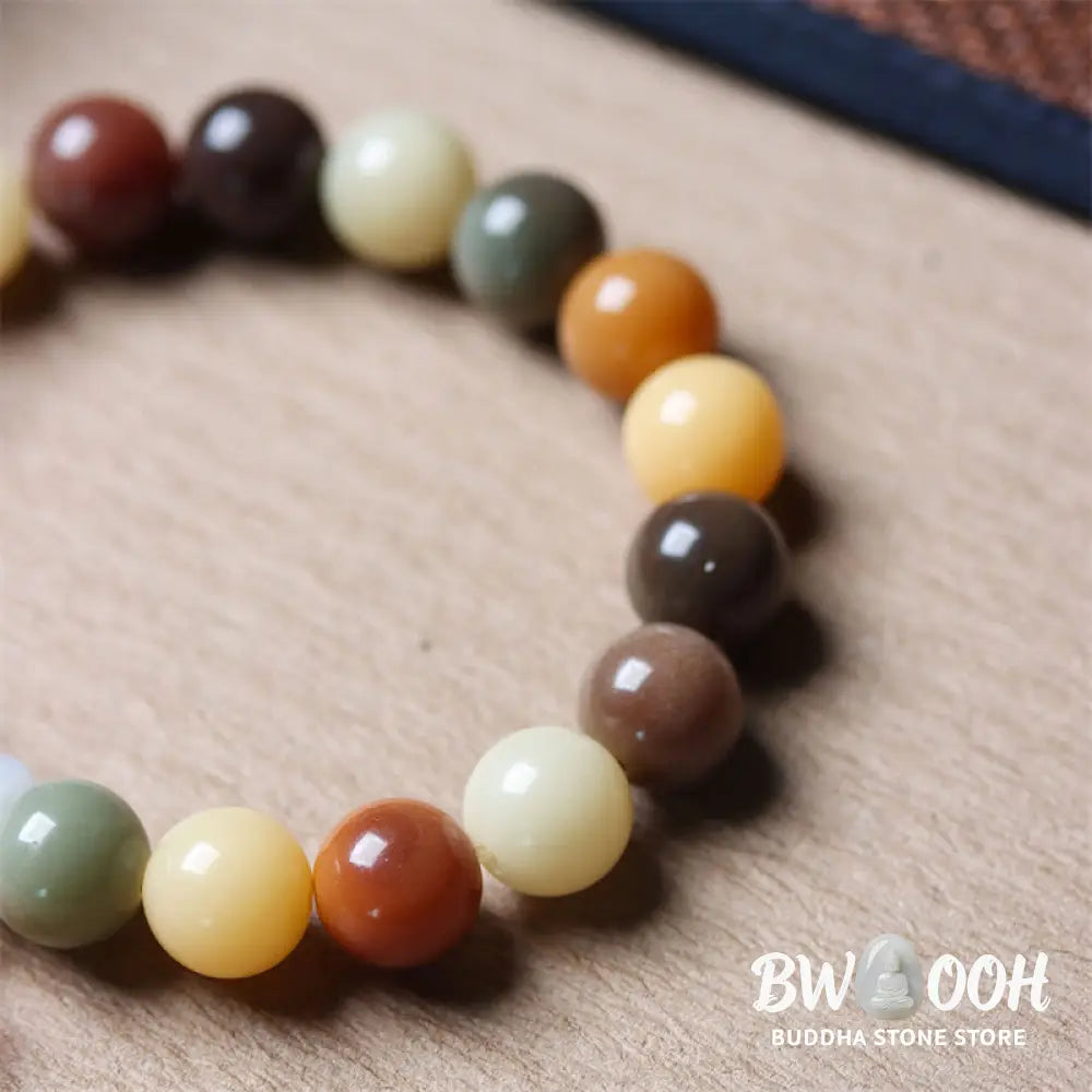 Buddha Stones Natural Multicolored Gradient Bodhi Seed Liuli Glass Charm Peace Bracelet - BWOOOH - Bracelet