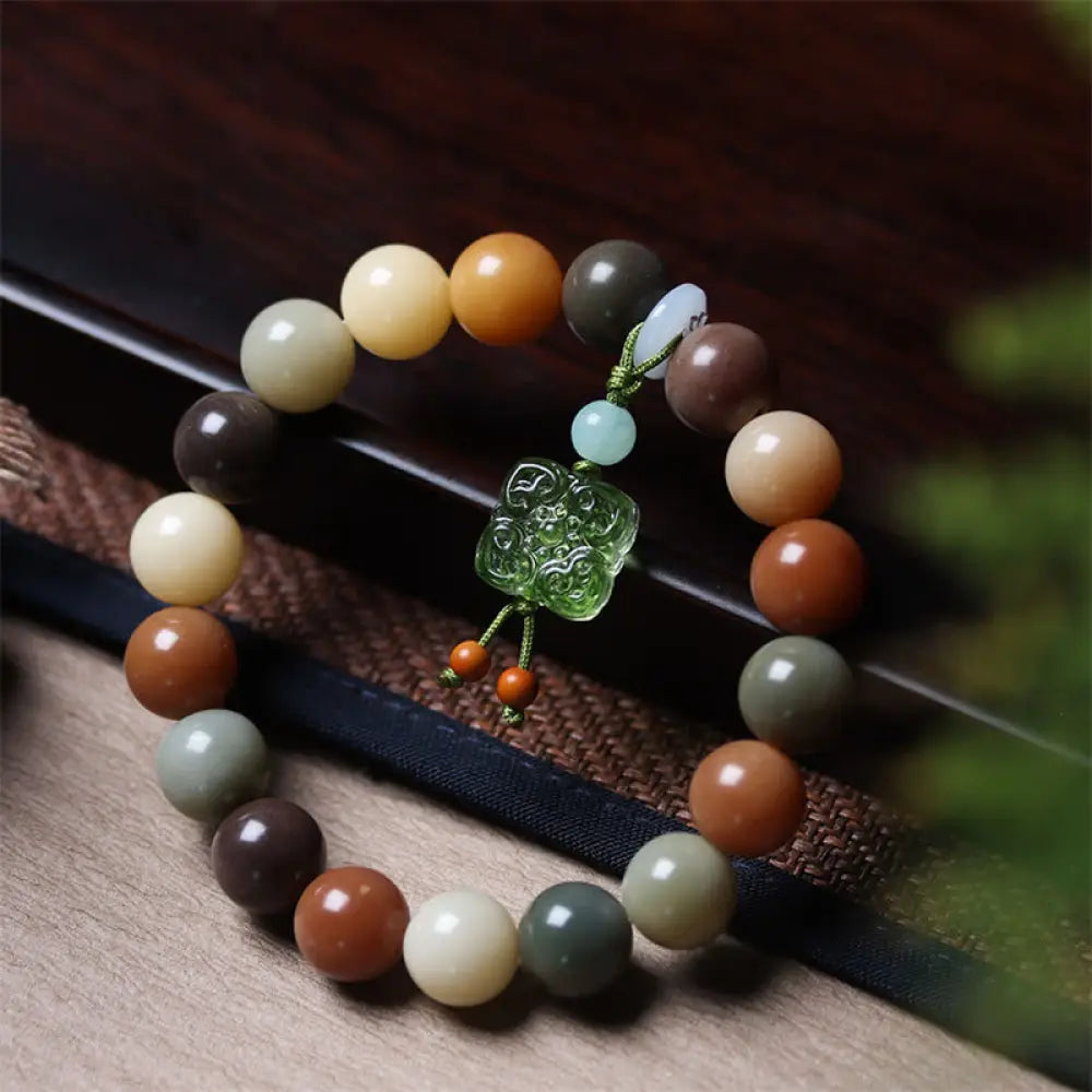 Buddha Stones Natural Multicolored Gradient Bodhi Seed Liuli Glass Charm Peace Bracelet - BWOOOH - Bodhi Seed Green