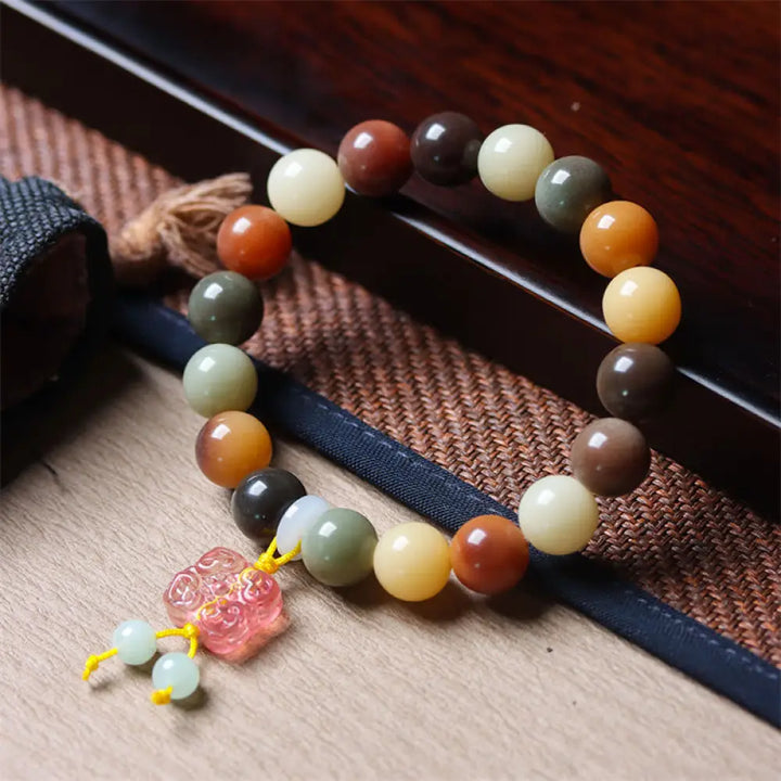 BWOOOH Natural Multicolored Gradient Bodhi Seed Liuli Glass Charm Peace Bracelet - BWOOOH - Bodhi Seed Pink