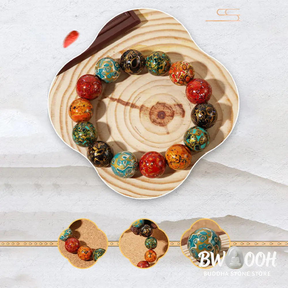 Buddha Stones Natural Multicolored Lacquer Beads Calm Bracelet - BWOOOH - Natural Lacquer Beads - Bracelet