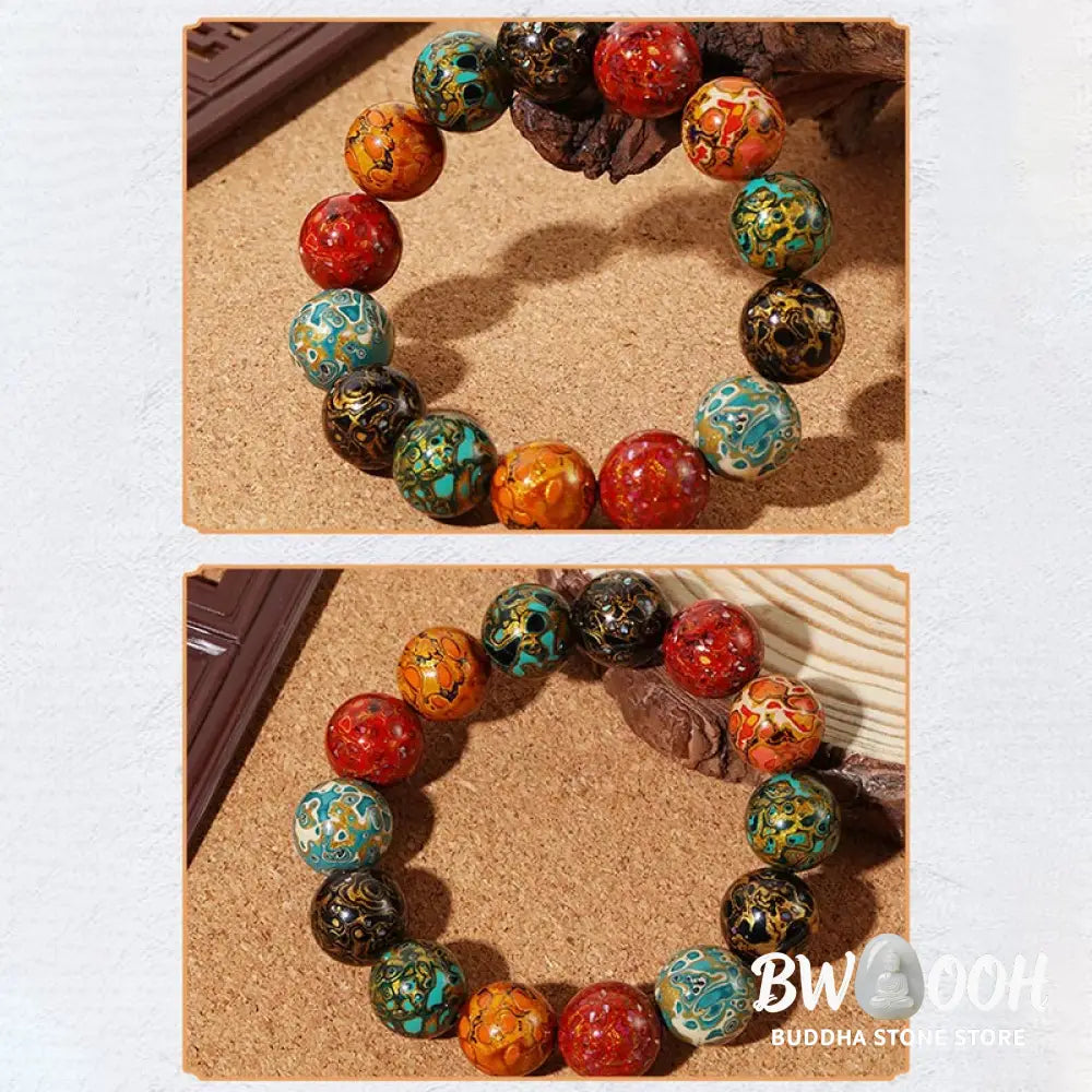 Buddha Stones Natural Multicolored Lacquer Beads Calm Bracelet - BWOOOH - Natural Lacquer Beads - Bracelet