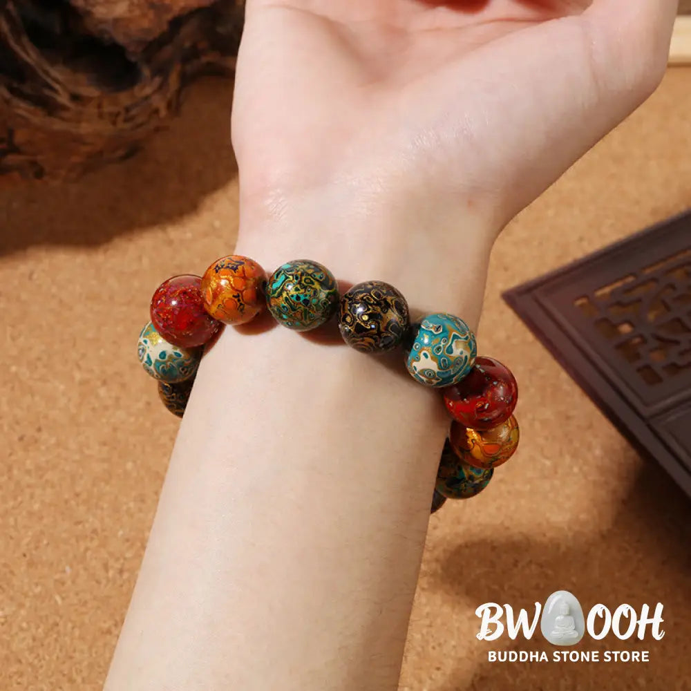 Buddha Stones Natural Multicolored Lacquer Beads Calm Bracelet - BWOOOH - Natural Lacquer Beads - Bracelet