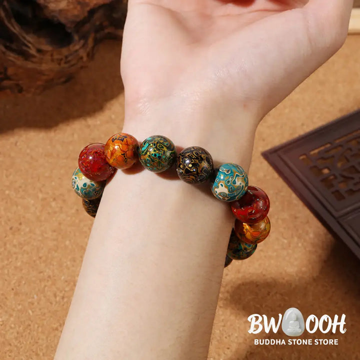 Buddha Stones Natural Multicolored Lacquer Beads Calm Bracelet - BWOOOH - Natural Lacquer Beads - Bracelet