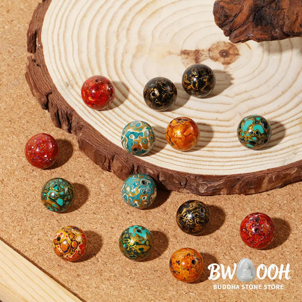 Buddha Stones Natural Multicolored Lacquer Beads Calm Bracelet - BWOOOH - Natural Lacquer Beads - Bracelet