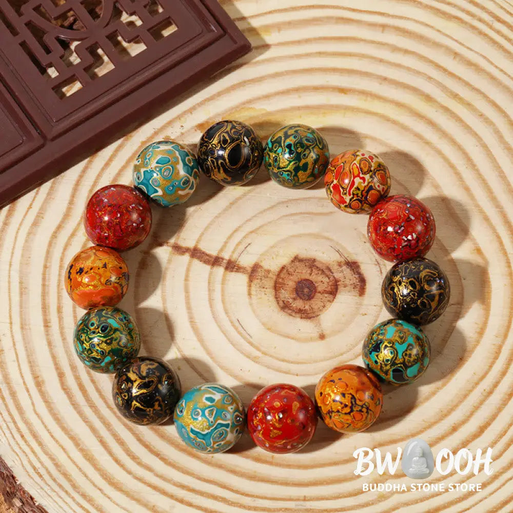 Buddha Stones Natural Multicolored Lacquer Beads Calm Bracelet - BWOOOH - Natural Lacquer Beads - Bracelet