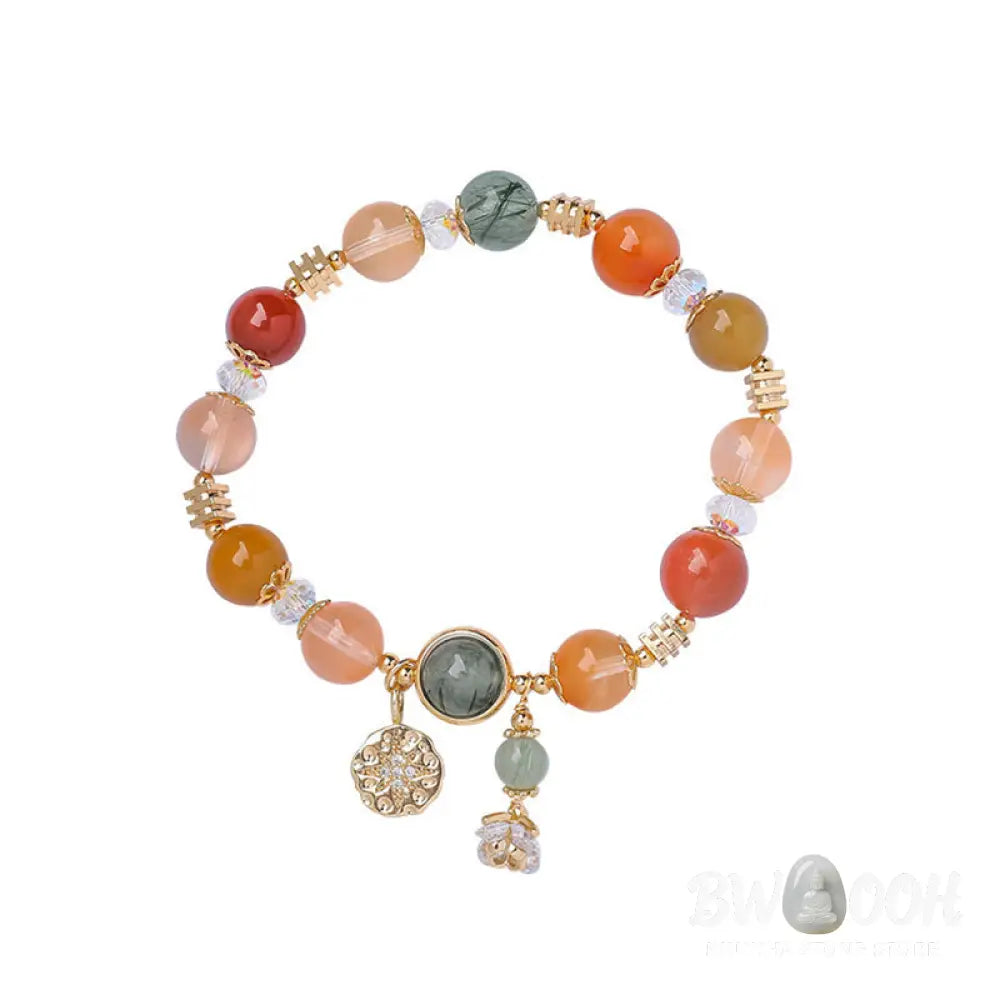 Buddha Stones Natural Multicolored Rutilated Quartz Eight-pointed Star Flower Wealth Bracelet - BWOOOH - Rutilated