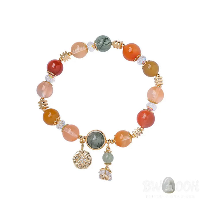 Buddha Stones Natural Multicolored Rutilated Quartz Eight-pointed Star Flower Wealth Bracelet - BWOOOH - Rutilated