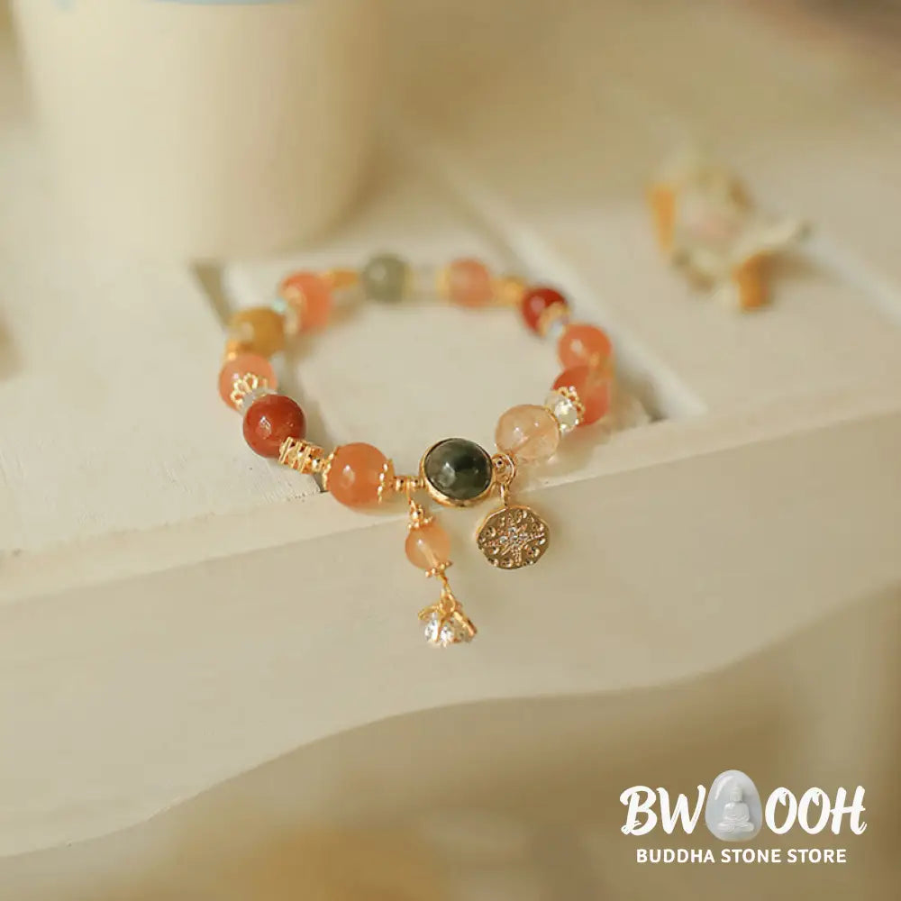 Buddha Stones Natural Multicolored Rutilated Quartz Eight-pointed Star Flower Wealth Bracelet - BWOOOH - Rutilated
