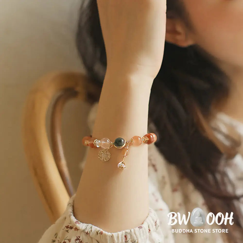 Buddha Stones Natural Multicolored Rutilated Quartz Eight-pointed Star Flower Wealth Bracelet - BWOOOH - Rutilated