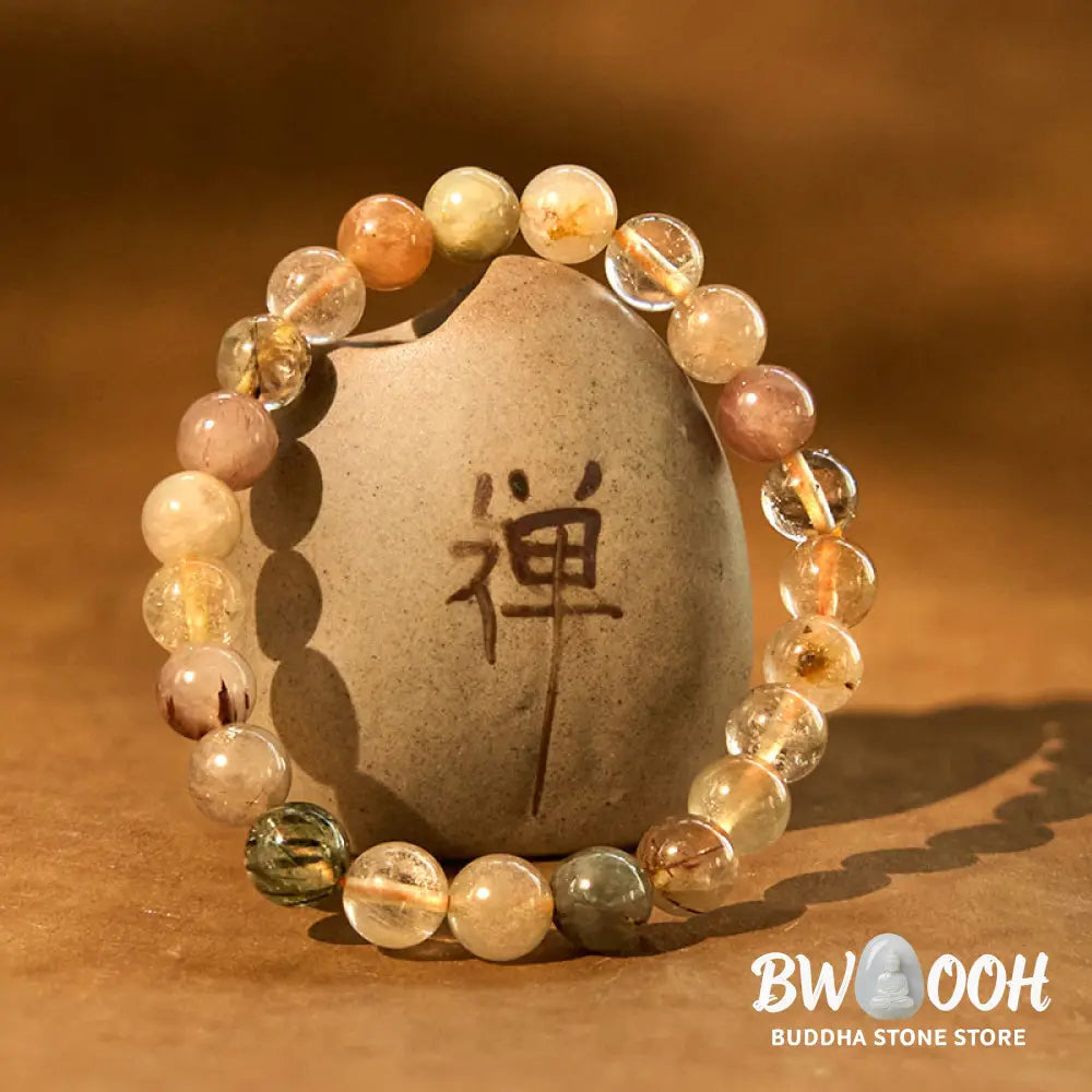 Buddha Stones Natural Multicolored Rutilated Quartz Spiritual Growth Bracelet - BWOOOH - Multicolored Rutilated