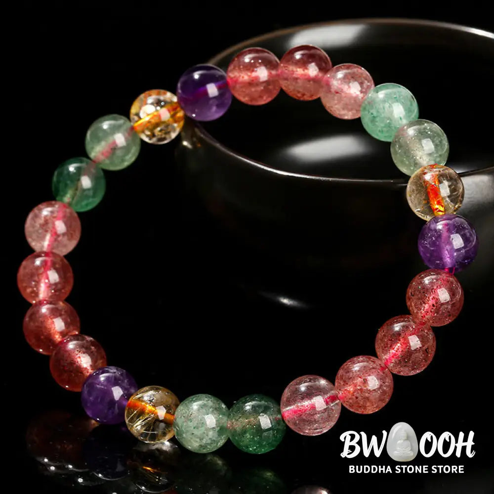 Buddha Stones Natural Multicolored Strawberry Quartz Love Healing Beaded Bracelet - BWOOOH - Bracelet