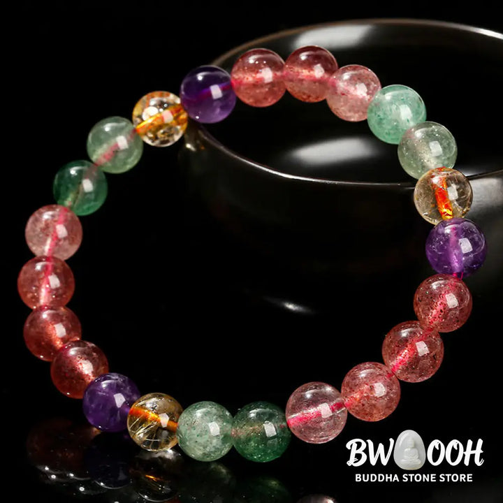 Buddha Stones Natural Multicolored Strawberry Quartz Love Healing Beaded Bracelet - BWOOOH - Bracelet