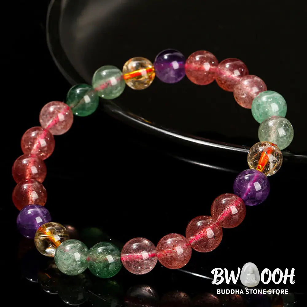 Buddha Stones Natural Multicolored Strawberry Quartz Love Healing Beaded Bracelet - BWOOOH - Bracelet