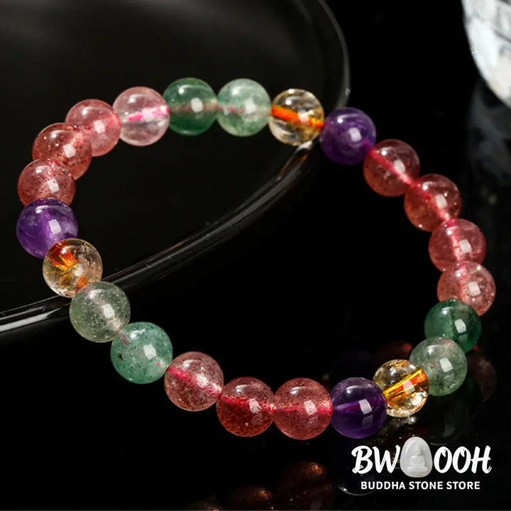 Buddha Stones Natural Multicolored Strawberry Quartz Love Healing Beaded Bracelet - BWOOOH - Bracelet