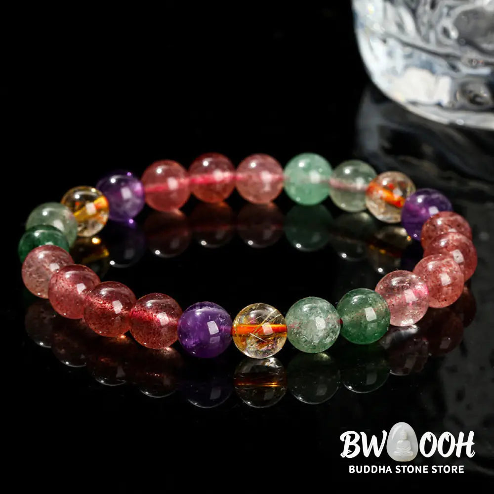 Buddha Stones Natural Multicolored Strawberry Quartz Love Healing Beaded Bracelet - BWOOOH - Bracelet