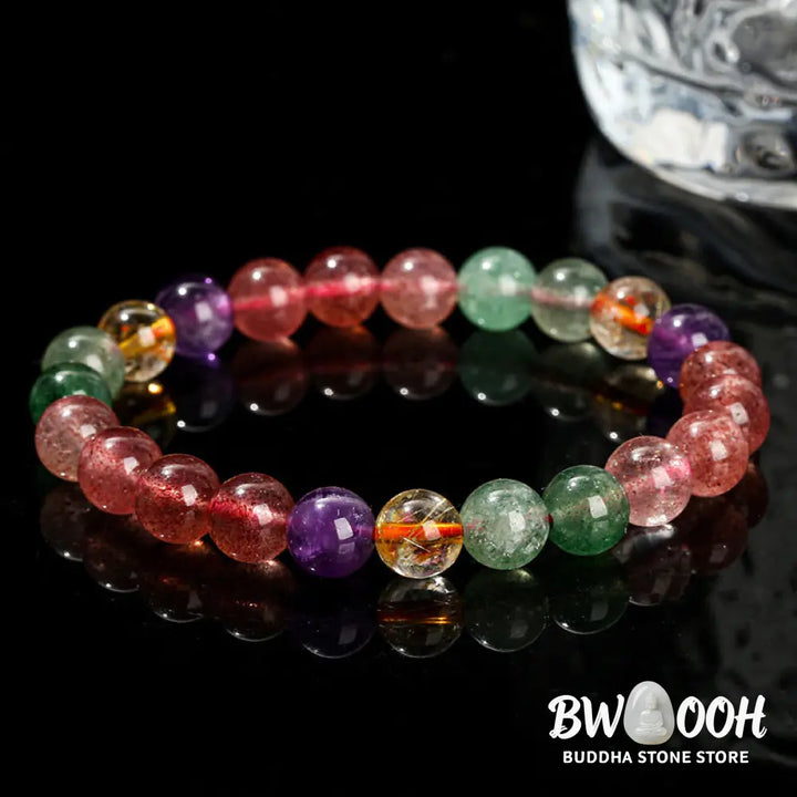 Buddha Stones Natural Multicolored Strawberry Quartz Love Healing Beaded Bracelet - BWOOOH - Bracelet