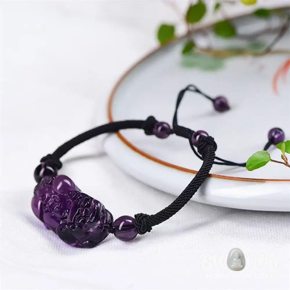 Buddha Stones Natural Obsidian Amethyst Citrine PiXiu Cooper Coin Wealth Bracelet - BWOOOH - Bracelet