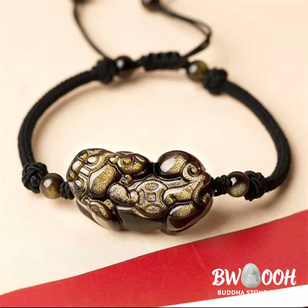 Buddha Stones Natural Obsidian Amethyst Citrine PiXiu Cooper Coin Wealth Bracelet - BWOOOH - Bracelet