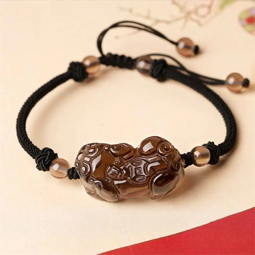Buddha Stones Natural Obsidian Amethyst Citrine PiXiu Cooper Coin Wealth Bracelet - BWOOOH - lce
