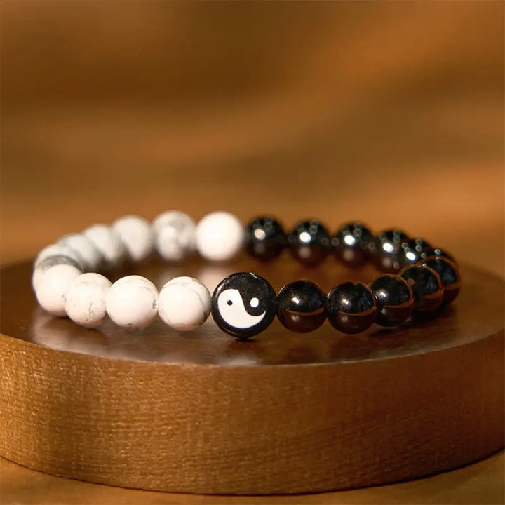 BWOOOH Natural Obsidian White Turquoise Yinyang Tai Chi Strength Bracelet - BWOOOH - Obsidian White