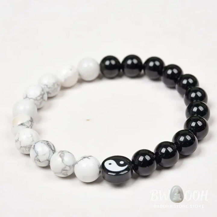 Buddha Stones Natural Obsidian White Turquoise Yinyang Tai Chi Strength Bracelet - BWOOOH - Obsidian White