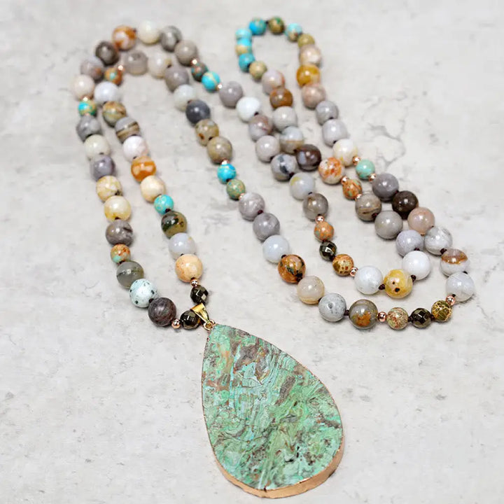 BWOOOH natural Ocean Picasso Jasper beaded healing necklace — multi-stone crystal healing necklace unisex