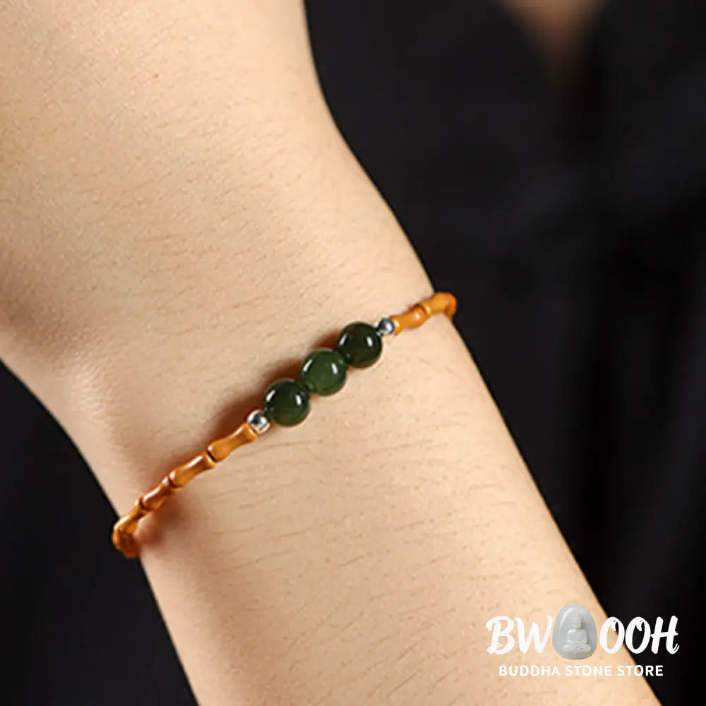 Buddha Stones Natural Olive Pit Bamboo Pattern Hetian Jade Beads Luck Bracelet - BWOOOH - Bracelet