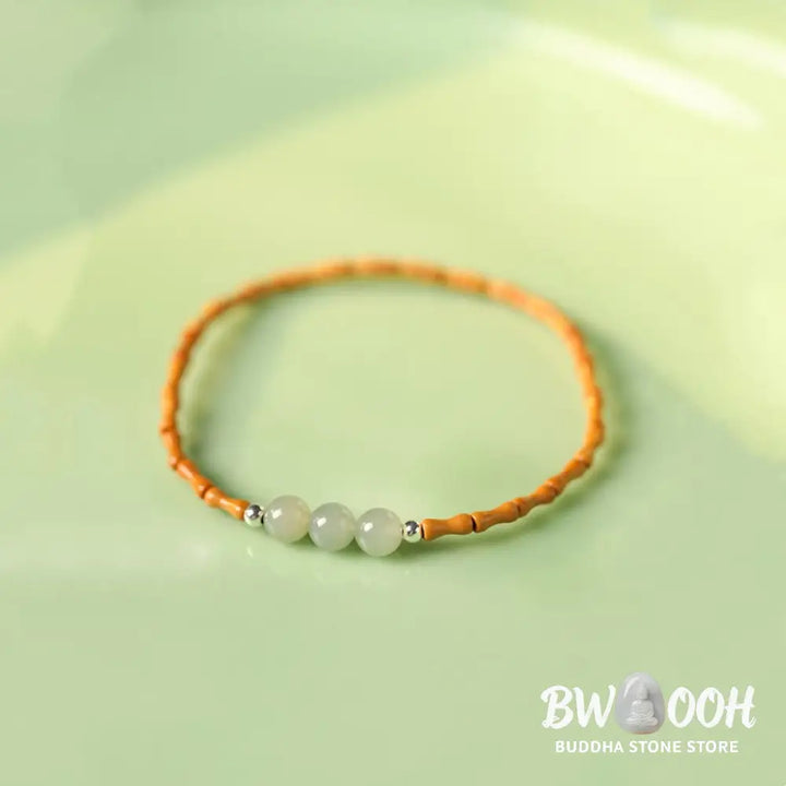 Buddha Stones Natural Olive Pit Bamboo Pattern Hetian Jade Beads Luck Bracelet - BWOOOH - Bracelet