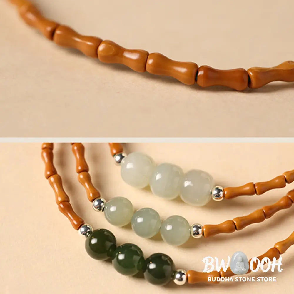Buddha Stones Natural Olive Pit Bamboo Pattern Hetian Jade Beads Luck Bracelet - BWOOOH - Bracelet