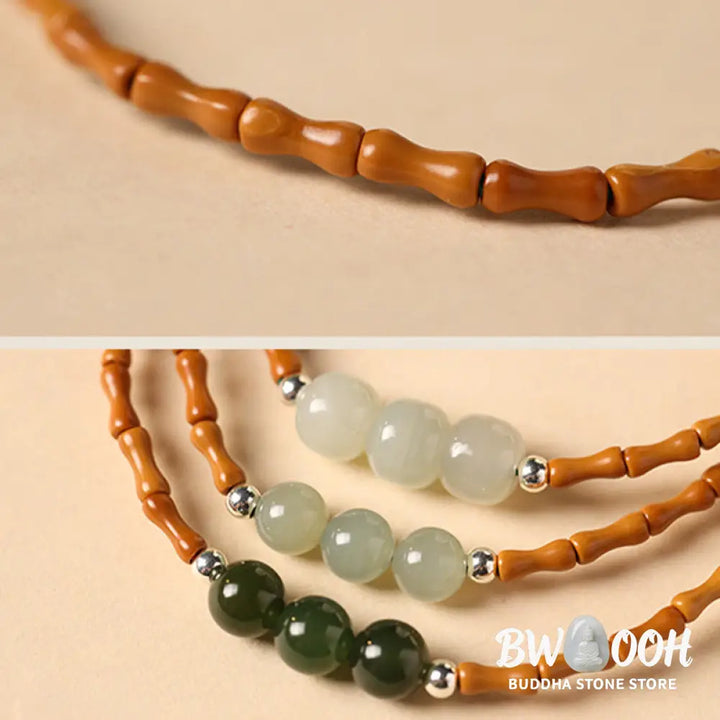 Buddha Stones Natural Olive Pit Bamboo Pattern Hetian Jade Beads Luck Bracelet - BWOOOH - Bracelet