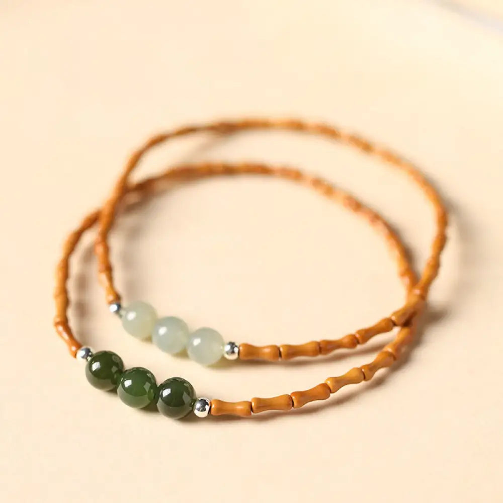BWOOOH Natural Olive Pit Bamboo Pattern Hetian Jade Beads Luck Bracelet - BWOOOH - Bracelet