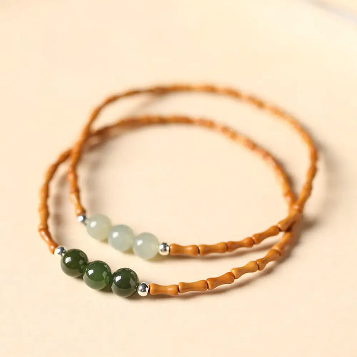 BWOOOH Natural Olive Pit Bamboo Pattern Hetian Jade Beads Luck Bracelet - BWOOOH - Bracelet