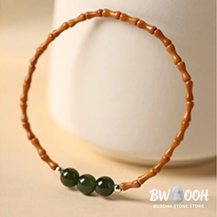 Buddha Stones Natural Olive Pit Bamboo Pattern Hetian Jade Beads Luck Bracelet - BWOOOH - Bracelet