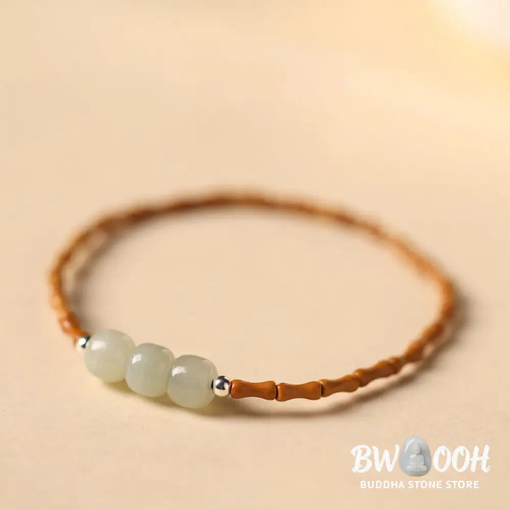 Buddha Stones Natural Olive Pit Bamboo Pattern Hetian Jade Beads Luck Bracelet - BWOOOH - Bracelet