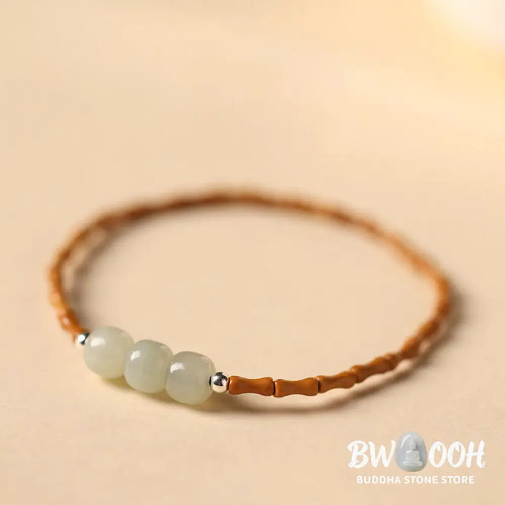 Buddha Stones Natural Olive Pit Bamboo Pattern Hetian Jade Beads Luck Bracelet - BWOOOH - Bracelet