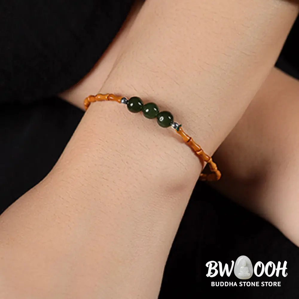 Buddha Stones Natural Olive Pit Bamboo Pattern Hetian Jade Beads Luck Bracelet - BWOOOH - Bracelet