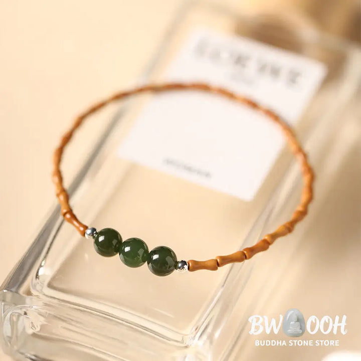 Buddha Stones Natural Olive Pit Bamboo Pattern Hetian Jade Beads Luck Bracelet - BWOOOH - Bracelet