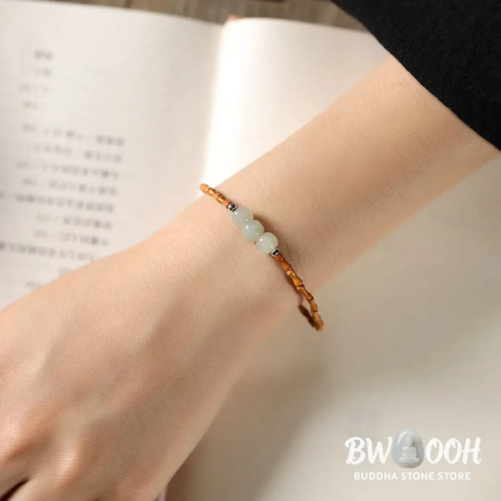 Buddha Stones Natural Olive Pit Bamboo Pattern Hetian Jade Beads Luck Bracelet - BWOOOH - Bracelet