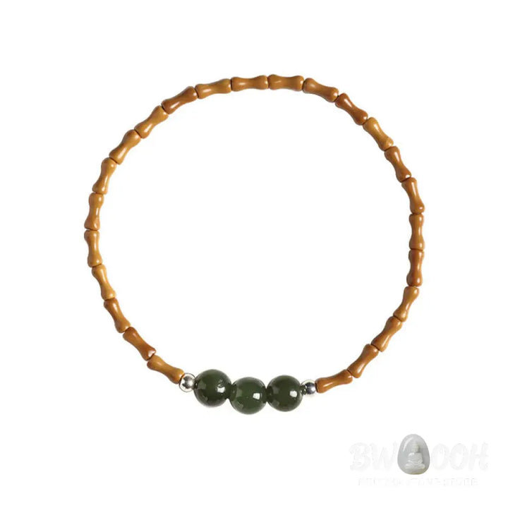 Buddha Stones Natural Olive Pit Bamboo Pattern Hetian Jade Beads Luck Bracelet - BWOOOH - Bracelet