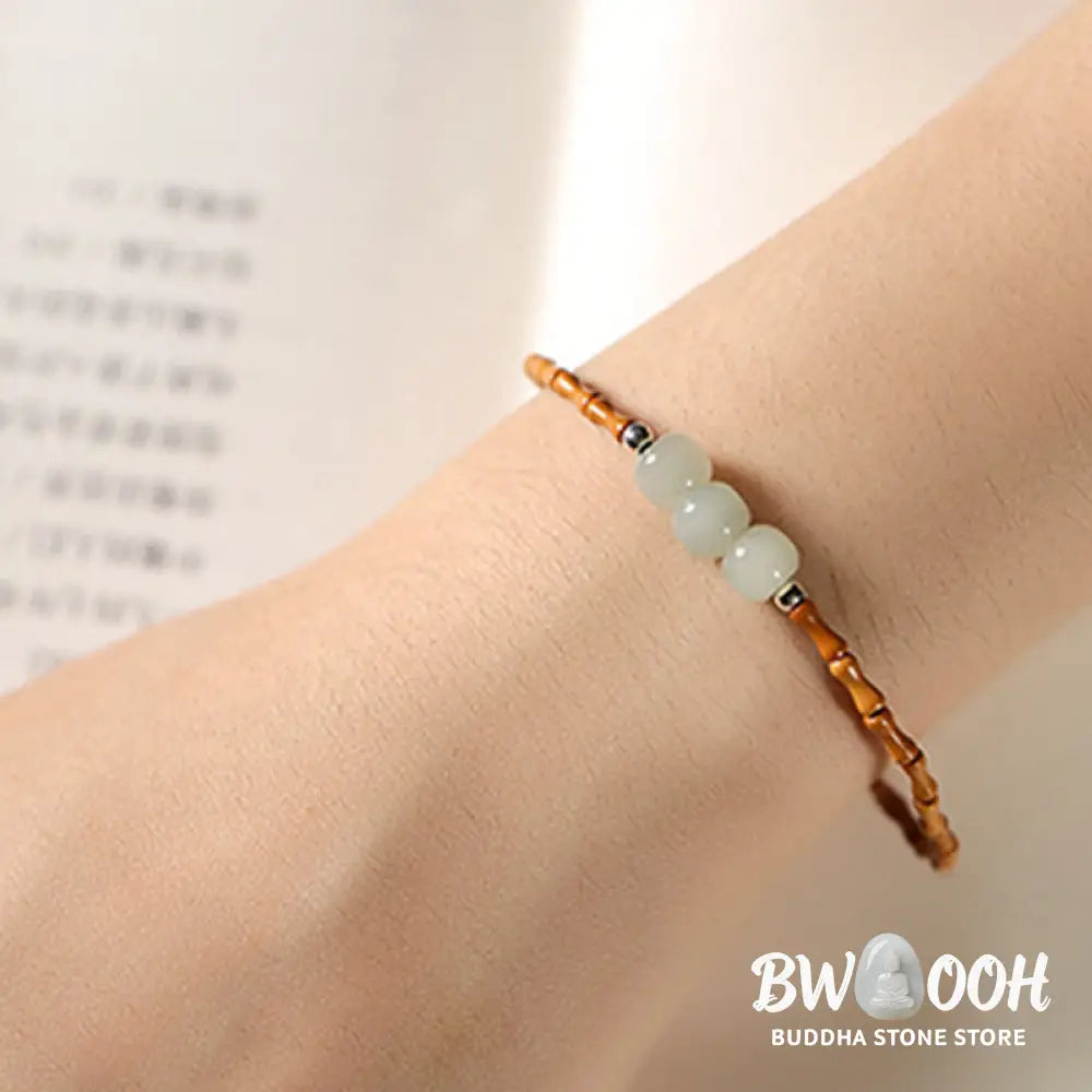 Buddha Stones Natural Olive Pit Bamboo Pattern Hetian Jade Beads Luck Bracelet - BWOOOH - Bracelet
