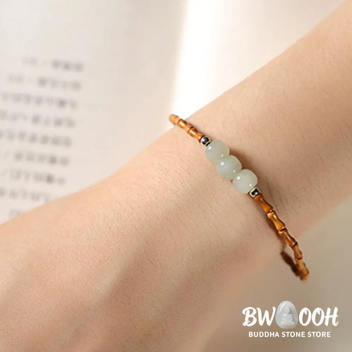 Buddha Stones Natural Olive Pit Bamboo Pattern Hetian Jade Beads Luck Bracelet - BWOOOH - Bracelet