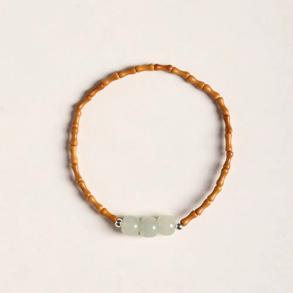 Buddha Stones Natural Olive Pit Bamboo Pattern Hetian Jade Beads Luck Bracelet - BWOOOH - Olive Pit Hetian Jade Barrel