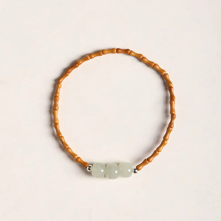 Buddha Stones Natural Olive Pit Bamboo Pattern Hetian Jade Beads Luck Bracelet - BWOOOH - Olive Pit Hetian Jade Barrel