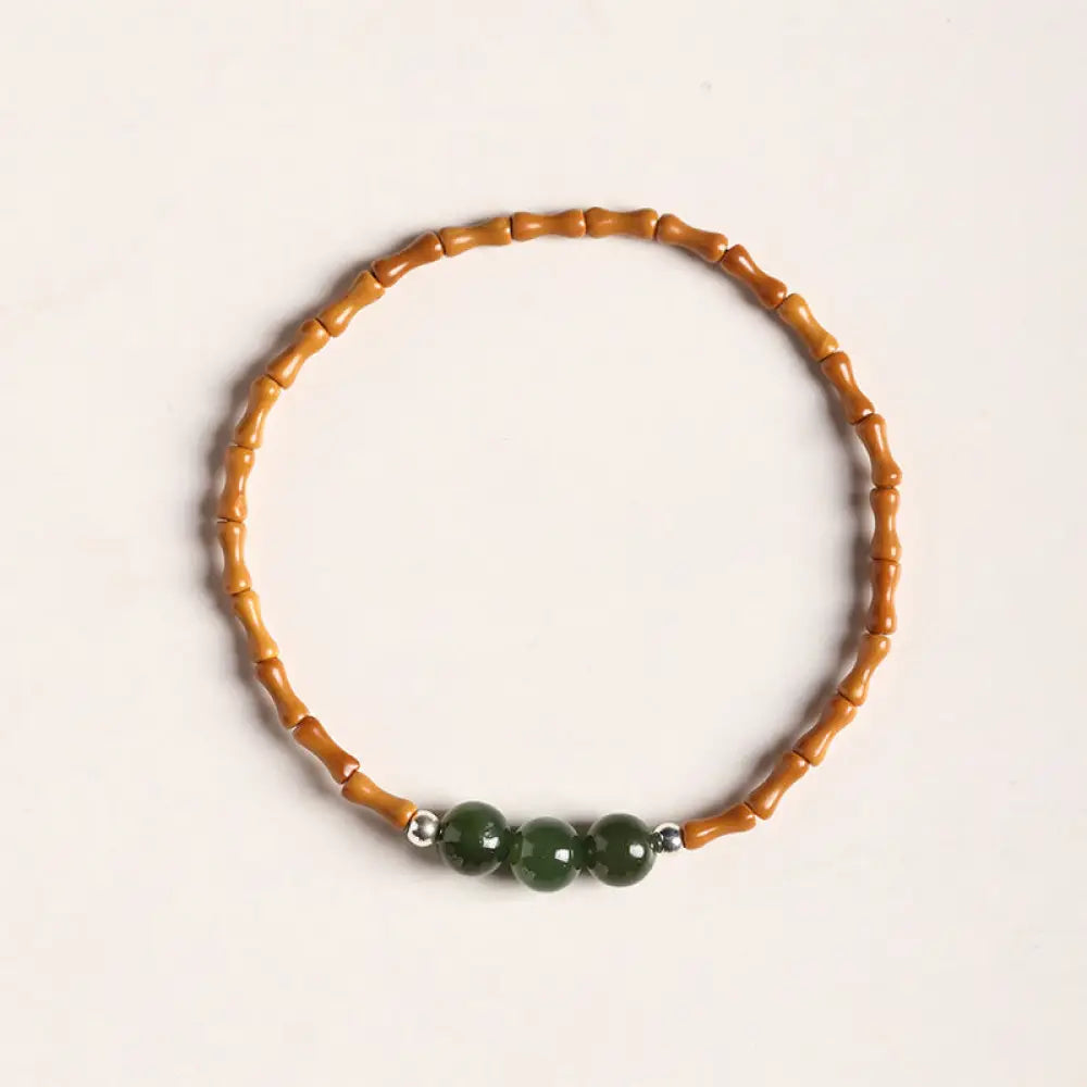 Buddha Stones Natural Olive Pit Bamboo Pattern Hetian Jade Beads Luck Bracelet - BWOOOH - Olive Pit Hetian Cyan Jade