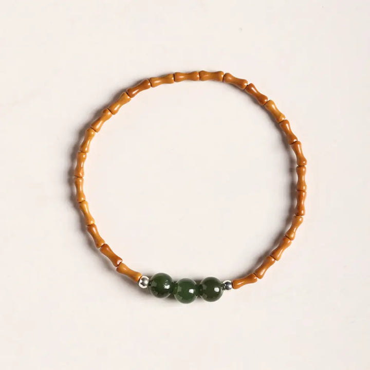 Buddha Stones Natural Olive Pit Bamboo Pattern Hetian Jade Beads Luck Bracelet - BWOOOH - Olive Pit Hetian Cyan Jade