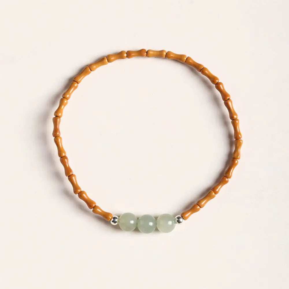 Buddha Stones Natural Olive Pit Bamboo Pattern Hetian Jade Beads Luck Bracelet - BWOOOH - Olive Pit Hetian Jade Round