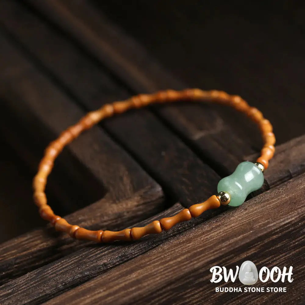 Buddha Stones Natural Olive Pit Green Aventurine Bamboo Pattern Luck Bracelet - BWOOOH - Olive Pit&amp;Green